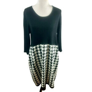 Studio One Sweater Dress Plus 3X Black White Houndstooth Plaid Knee Stretch Work
